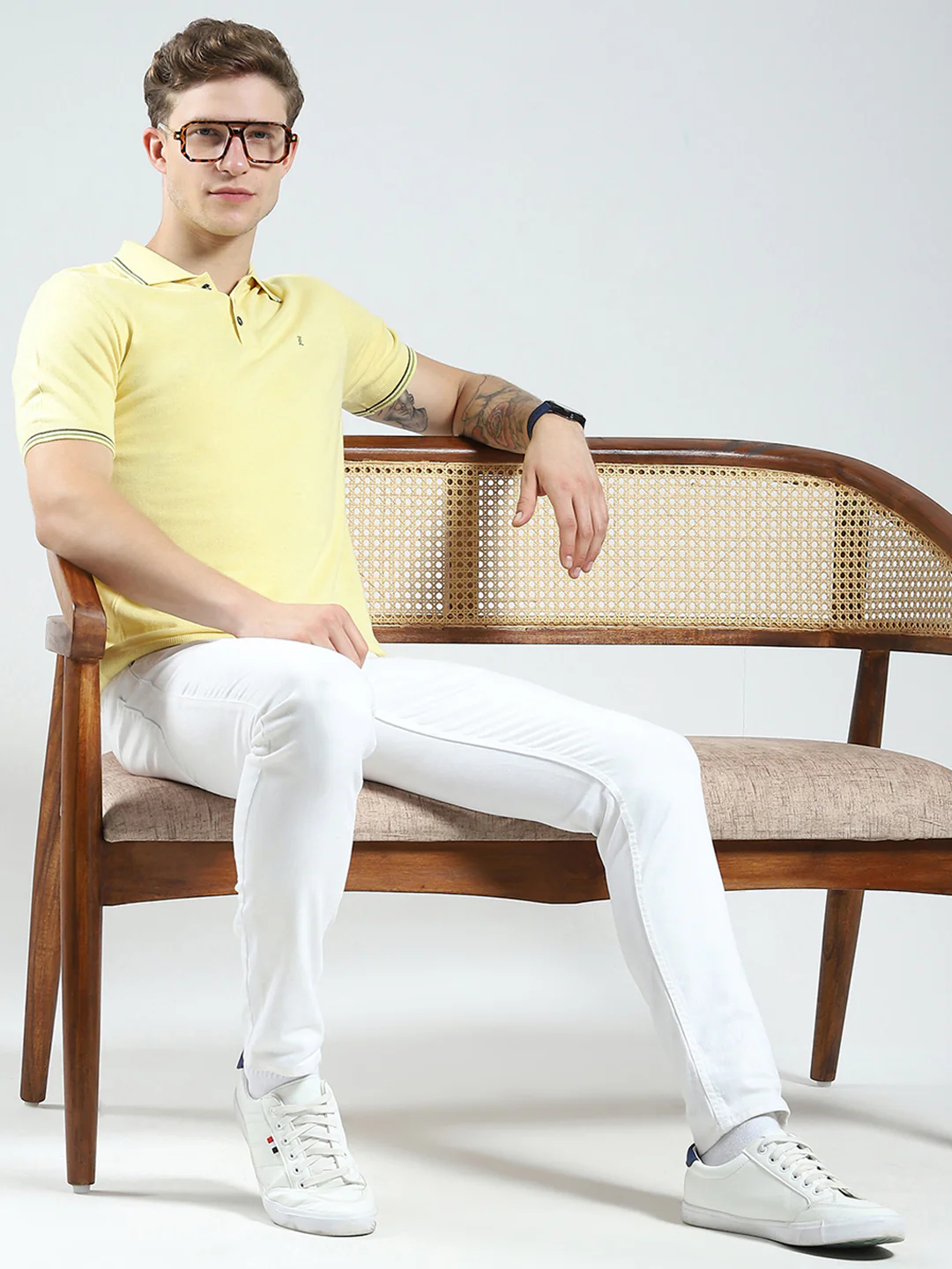 Luxuria Men Yellow Solid Collar Half Sleeve T-Shirt - Image 2