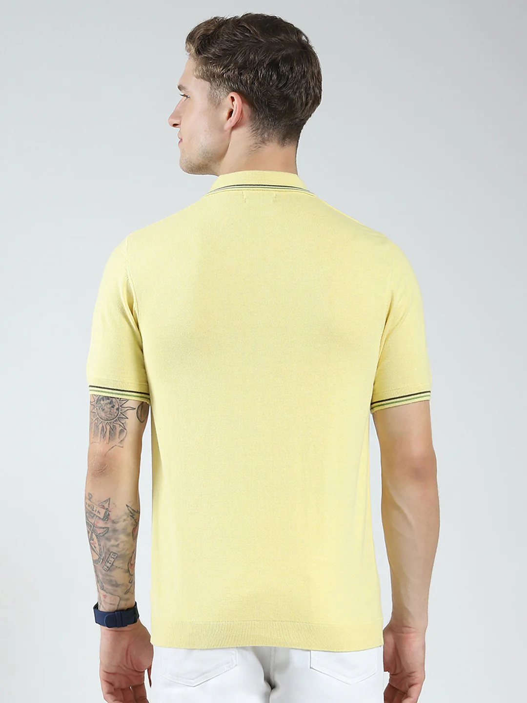 Luxuria Men Yellow Solid Collar Half Sleeve T-Shirt - Image 5