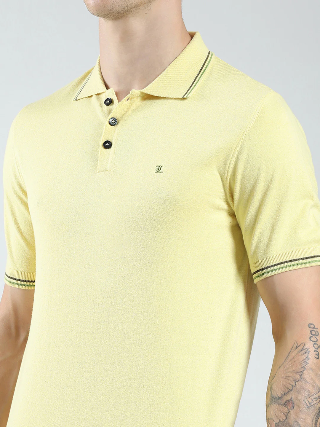 Luxuria Men Yellow Solid Collar Half Sleeve T-Shirt - Image 7