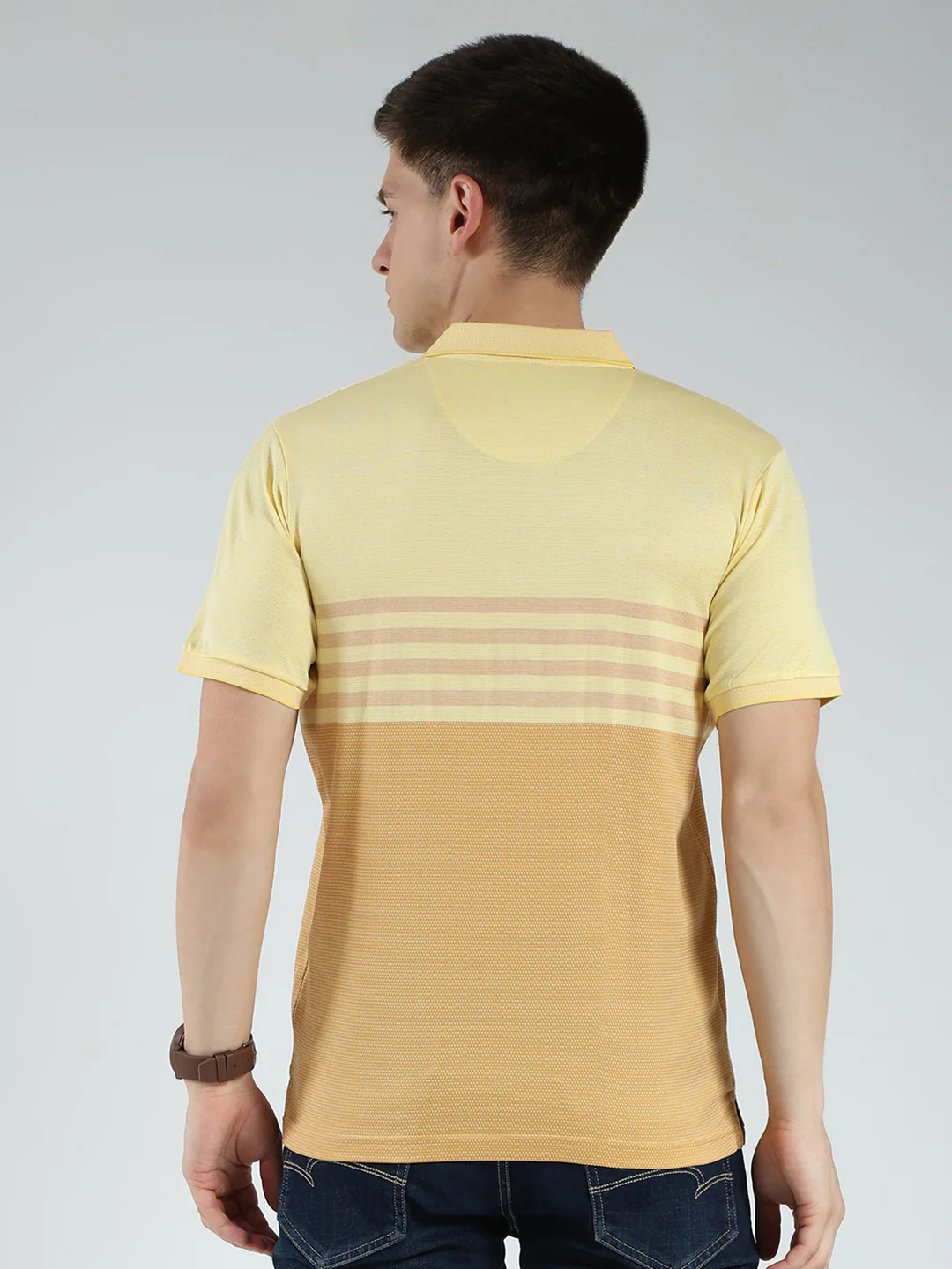 Luxuria Men Yellow Stripe Collar Half Sleeve T-Shirt - Image 5