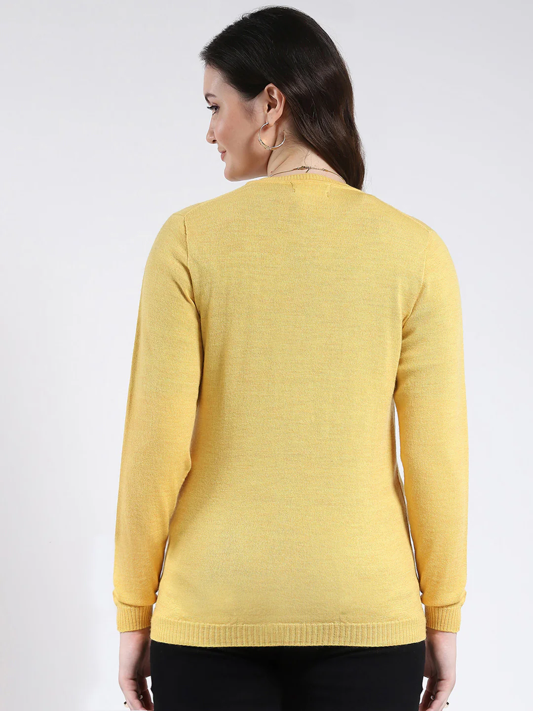 Luxuria Women Yellow Solid Round Neck Full Sleeve Cardigan - Image 5