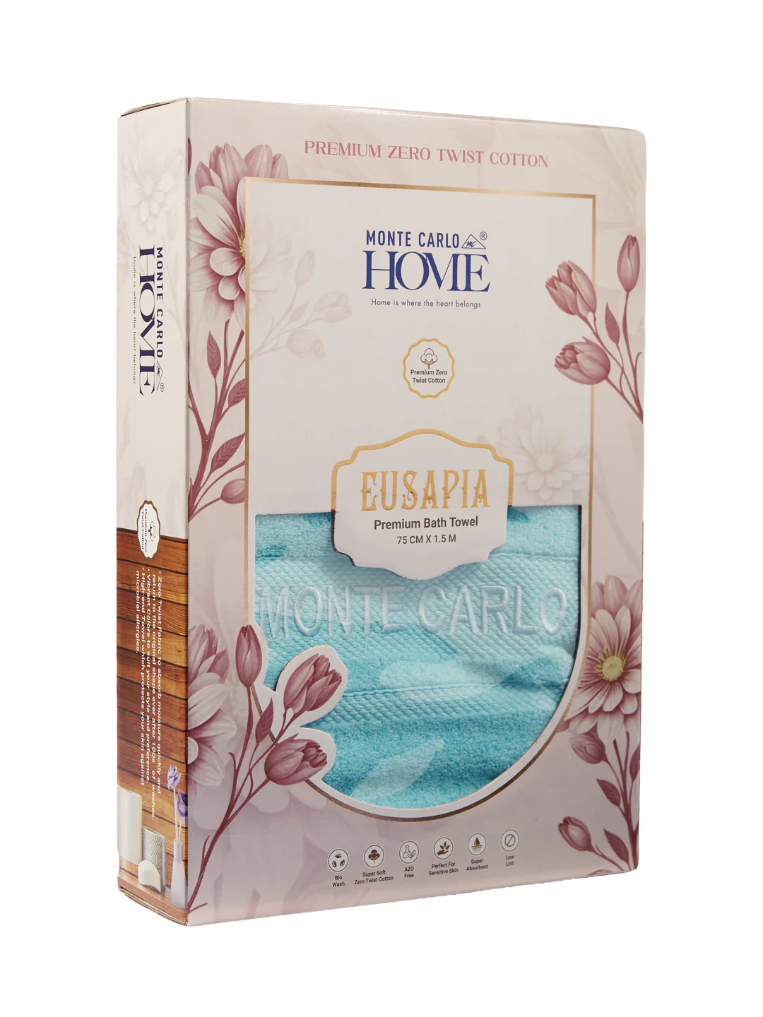 Luxury Aqua Blue 100% Cotton Solid 625 GSM Bath Towel Eusapia 1 Pc Box Pack - Image 9