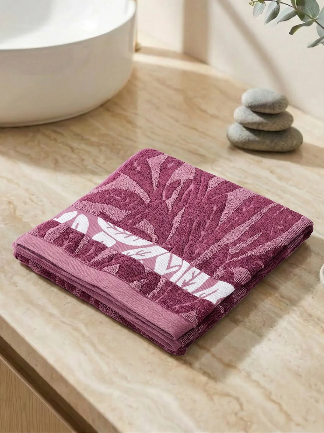 Luxury Burgundy Bamboo Cotton Self Design 630 GSM Bath Towel Eco Bamboo Bliss 1 Pc Box Pack - Image 2