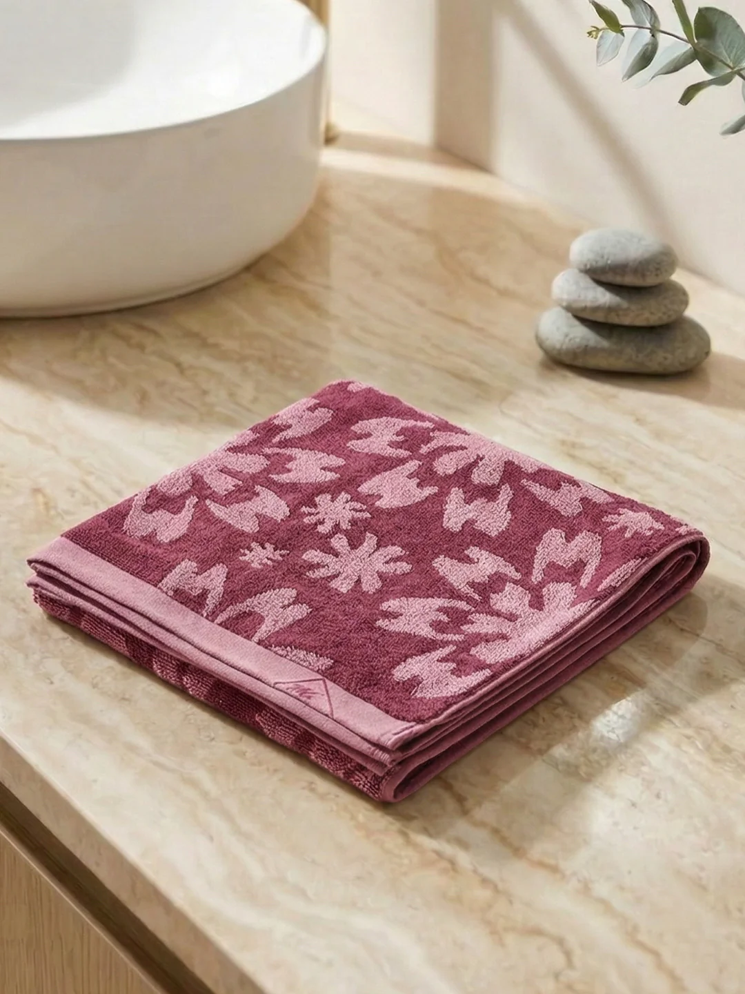 Luxury Burgundy Bamboo Cotton Self Design 630 GSM Bath Towel Eco Bamboo Bliss 1 Pc Box Pack - Image 2