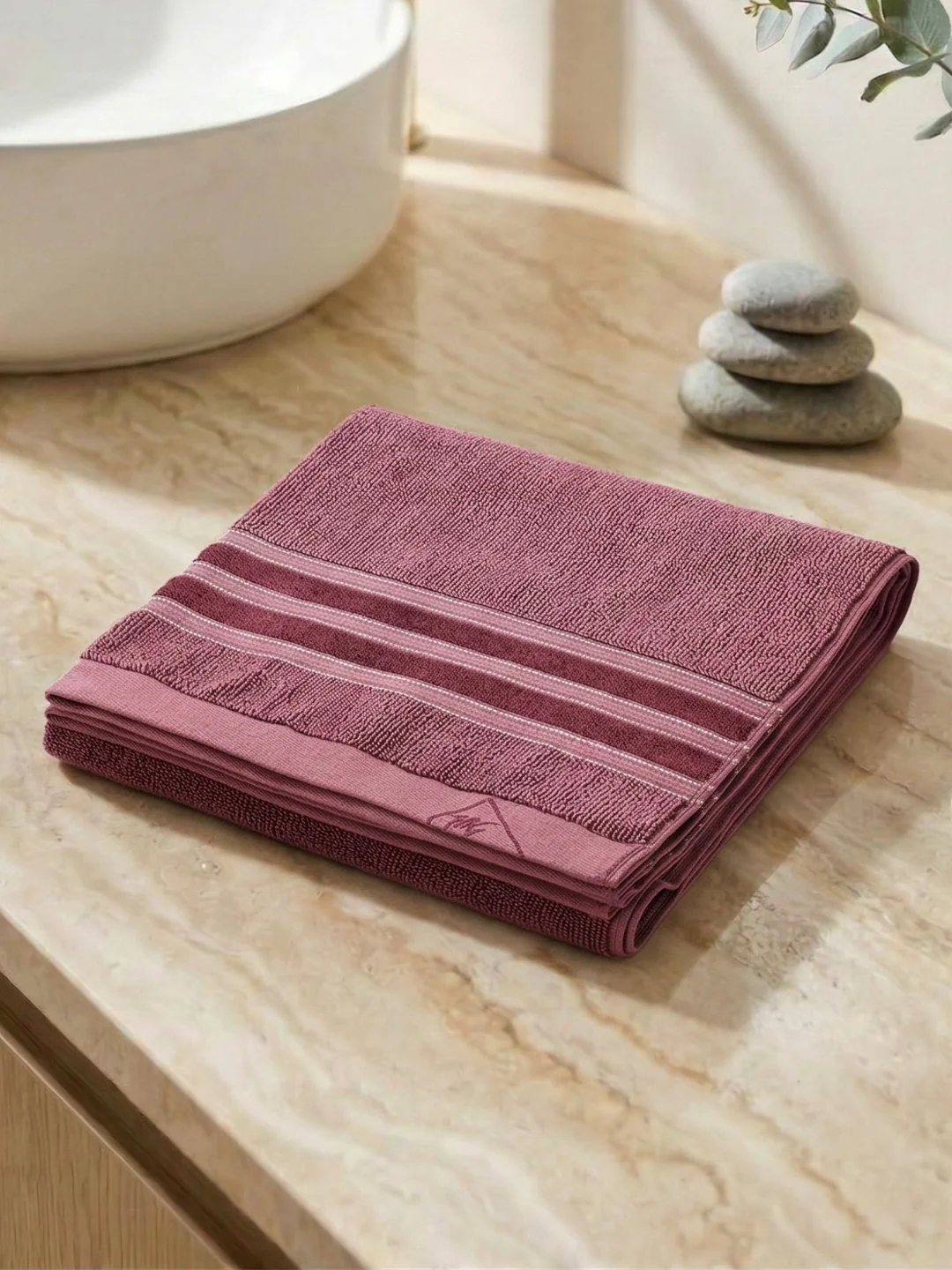 Luxury Burgundy Bamboo Cotton Self Design 630 GSM Bath Towel Eco Bamboo Bliss 1 Pc Pvc - Image 2