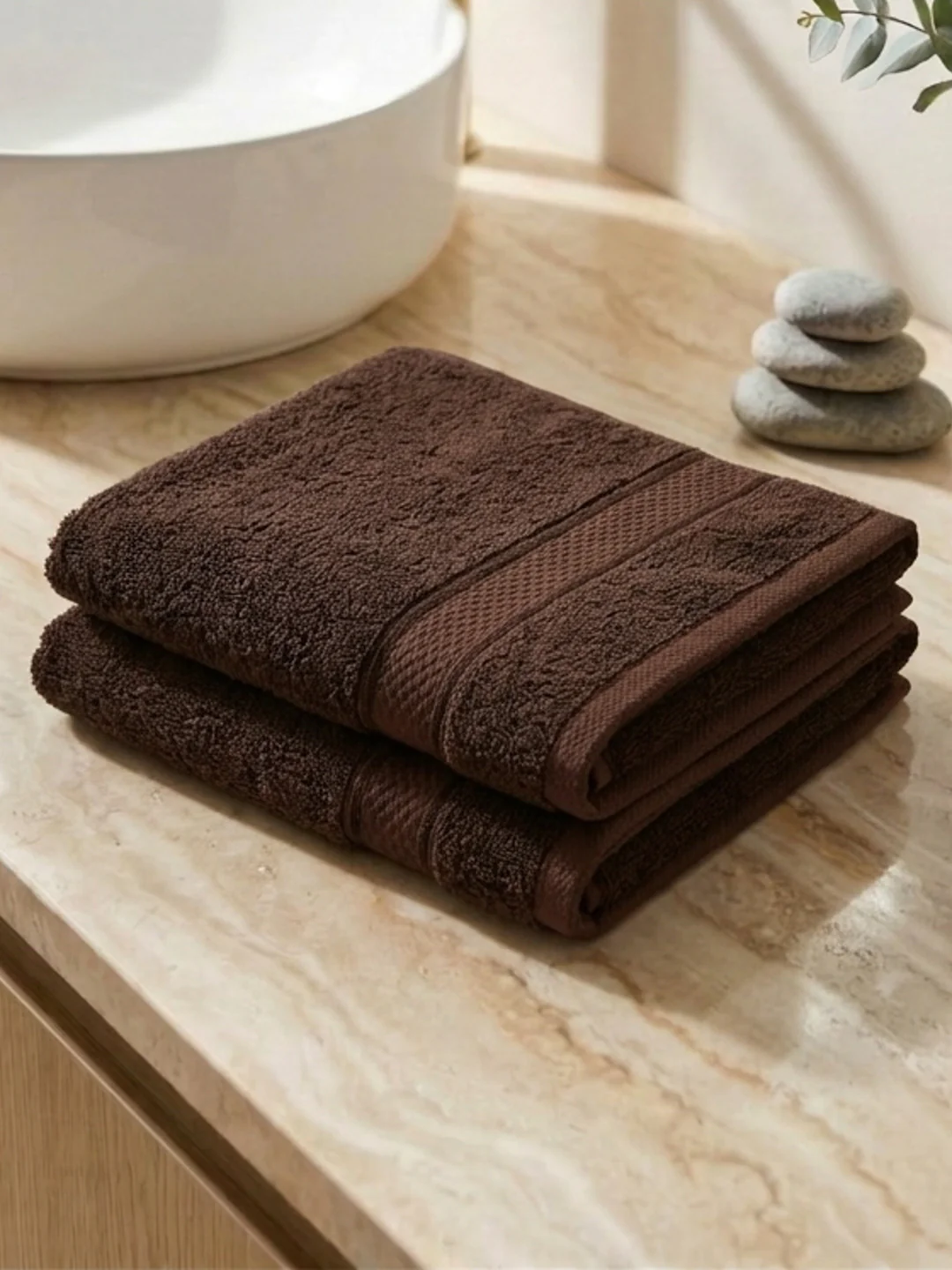 Luxury Dark Brown Bamboo Cotton Solid 600 GSM Hand Towel Eco Bamboo 2 Pc Set Pvc Pack - Image 2
