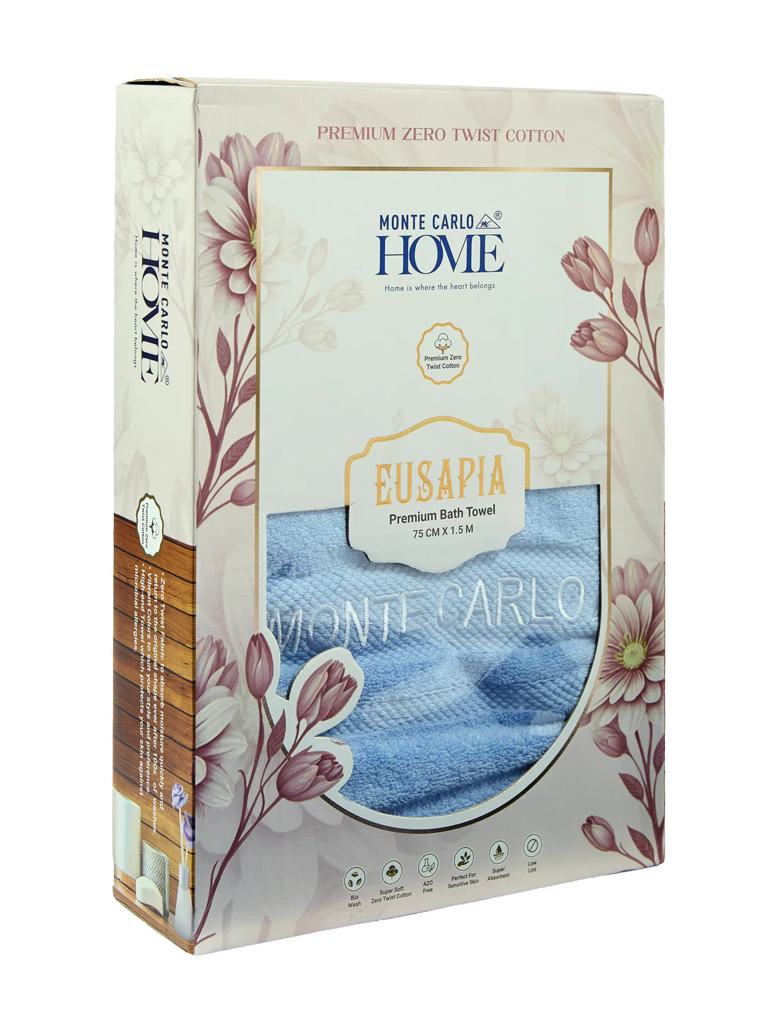 Luxury Light Blue 100% Cotton Solid 625 GSM Bath Towel Eusapia 1 Pc Box Pack - Image 9