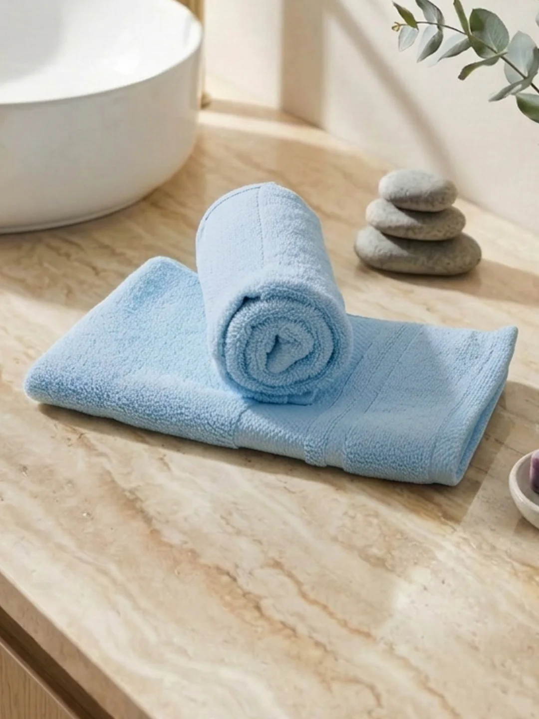 Luxury Light Blue 100% Cotton Solid 625 GSM Hand Towel Eusapia 2 Pc Set Box Pack - Image 2
