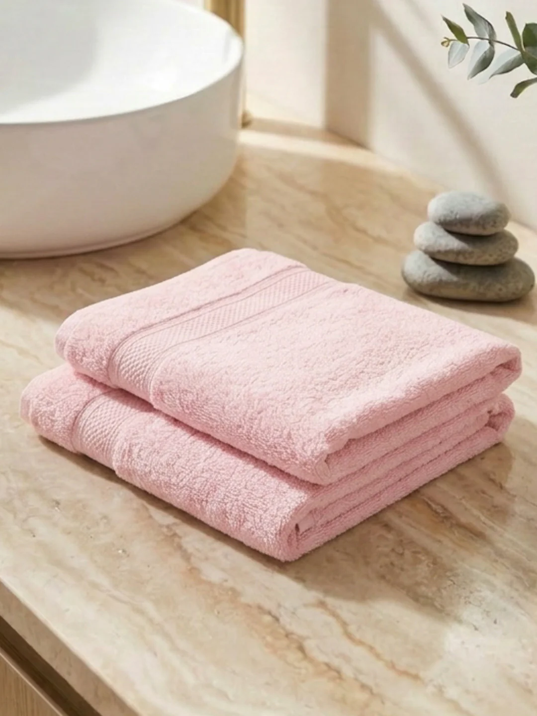 Luxury Pink Bamboo Cotton Solid 600 GSM Hand Towel Eco Bamboo 2 Pc Set Pvc Pack - Image 2