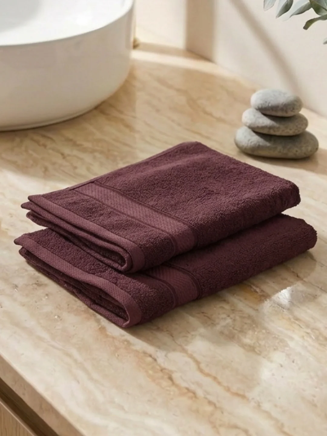 Luxury Rose Brown Bamboo Cotton Solid 600 GSM Hand Towel Eco Bamboo 2 Pc Set Pvc Pack - Image 2