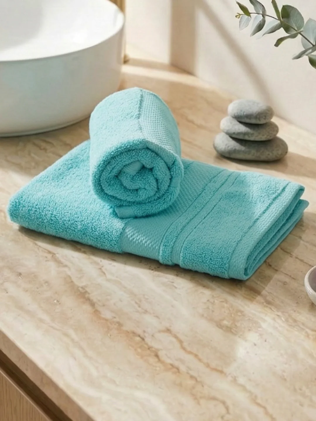 Luxury Sea Green 100% Cotton Solid 625 GSM Hand Towel Eusapia 2 Pc Set Box Pack - Image 2