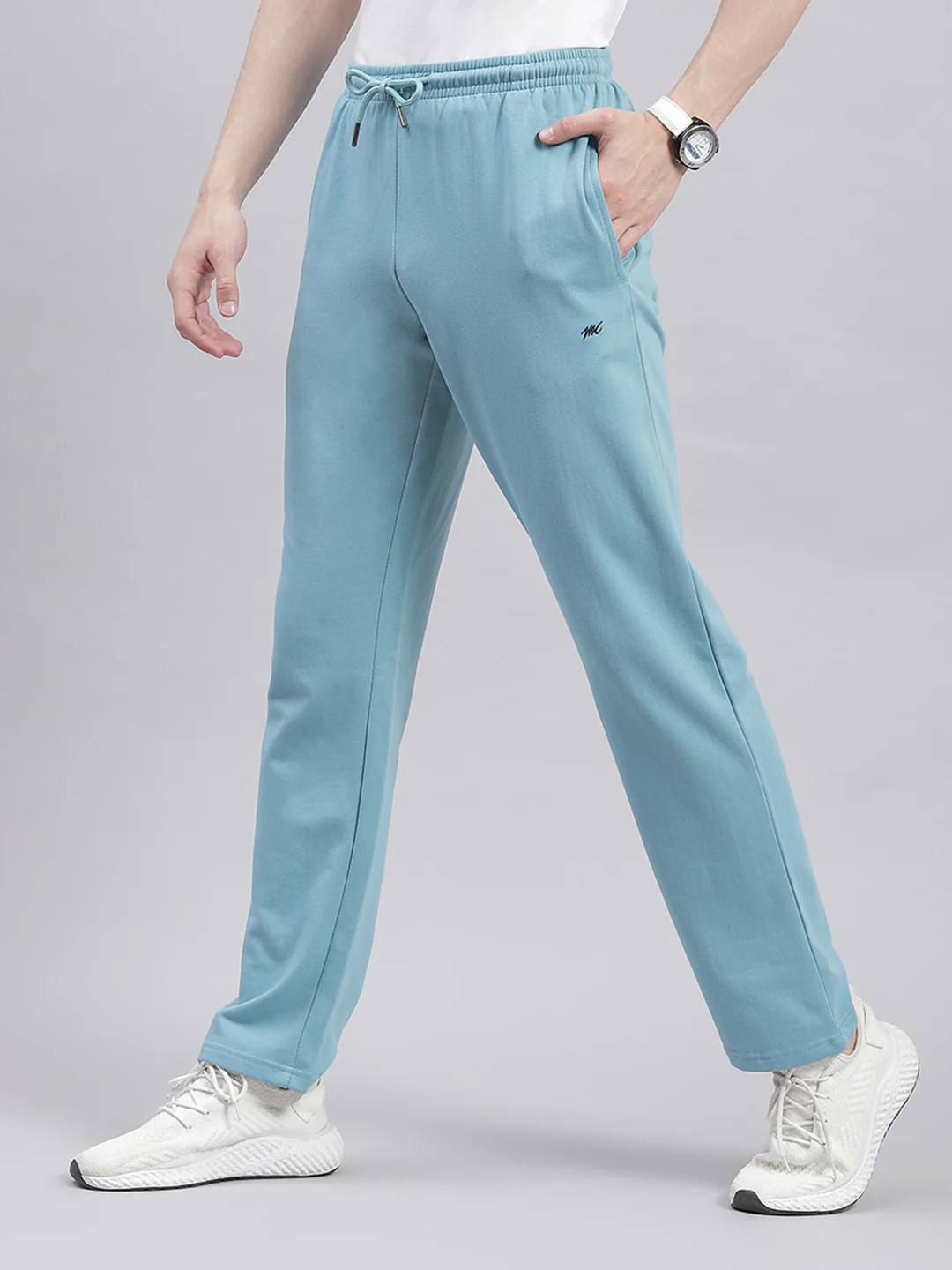 Men Aqua Blue Solid Regular Fit Winter Lowers - Image 3