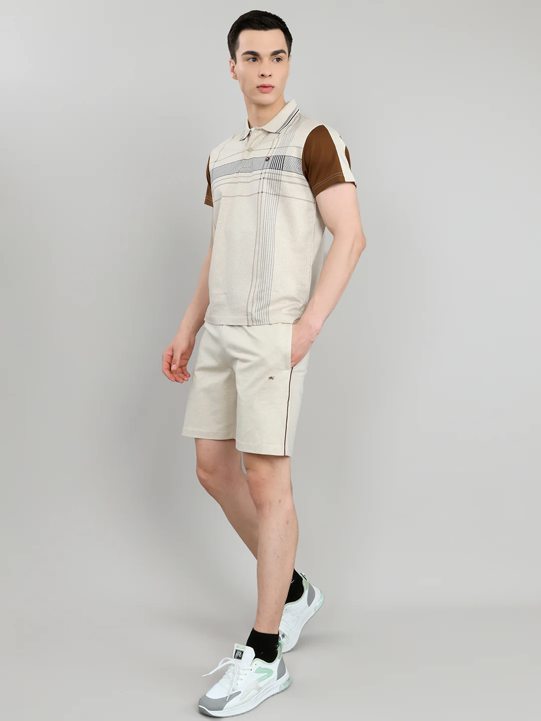 Men Beige & Brown Self Design Collar Half Sleeve 3 Pc Combo Set - Image 8