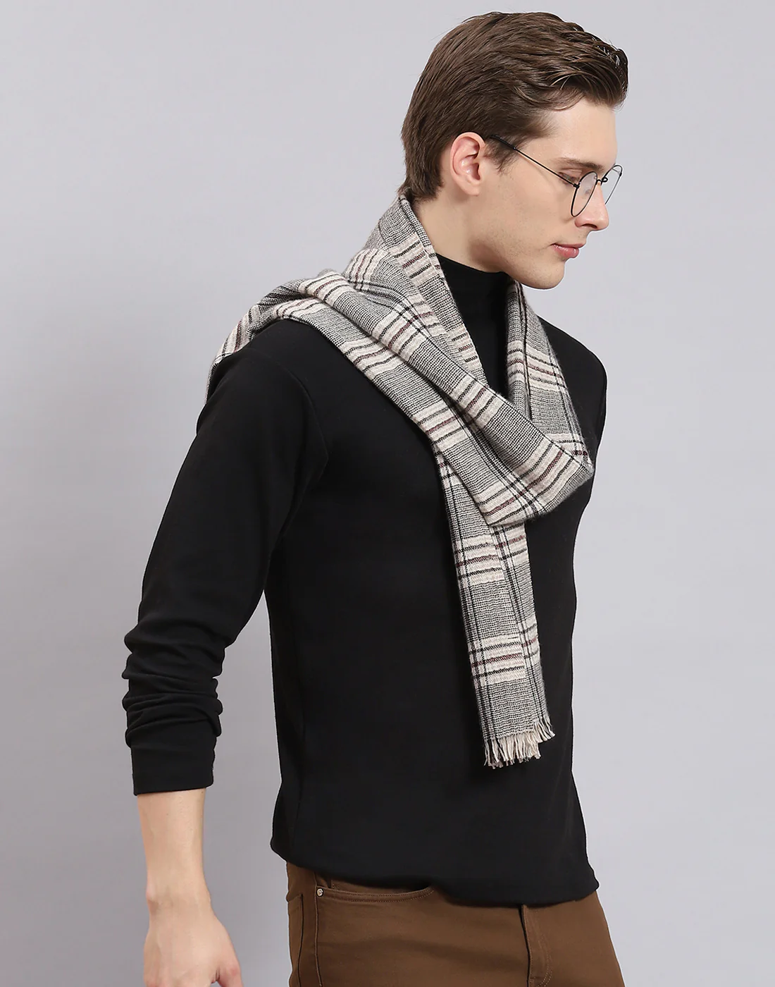 Men Beige Check Muffler - Image 5
