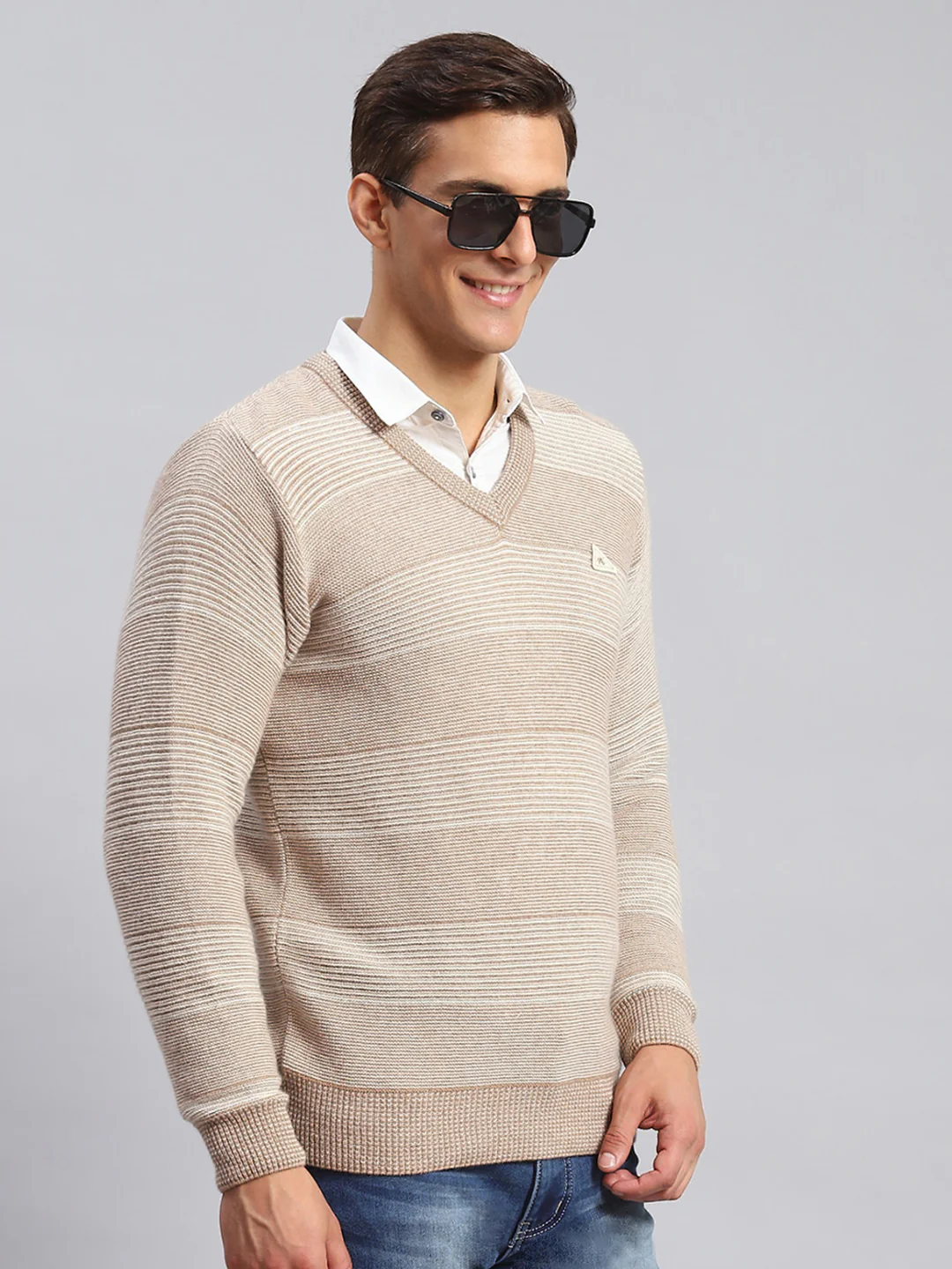 Men Beige Jaquard Lamb wool Pullover - Image 3
