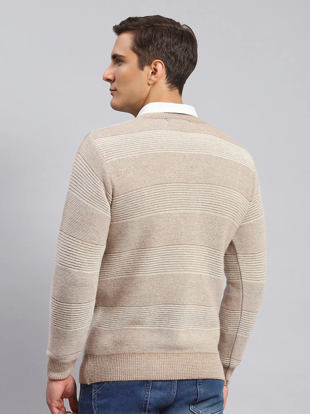 Men Beige Jaquard Lamb wool Pullover - Image 5