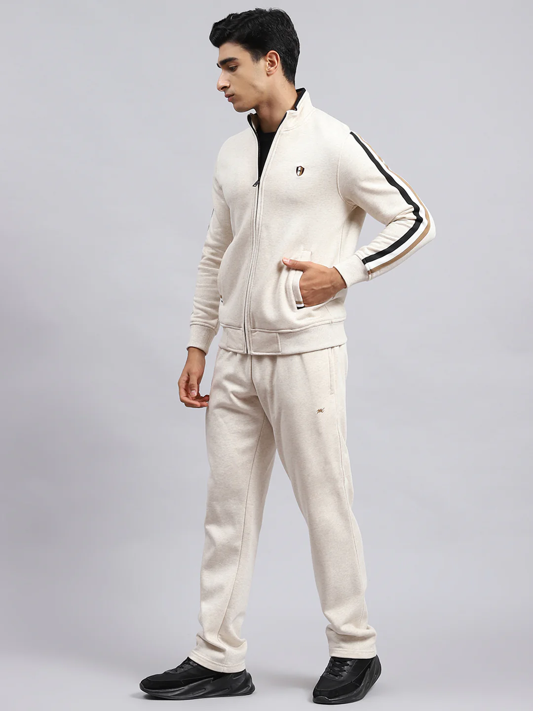 Men Beige Plain Tracksuit - Image 4