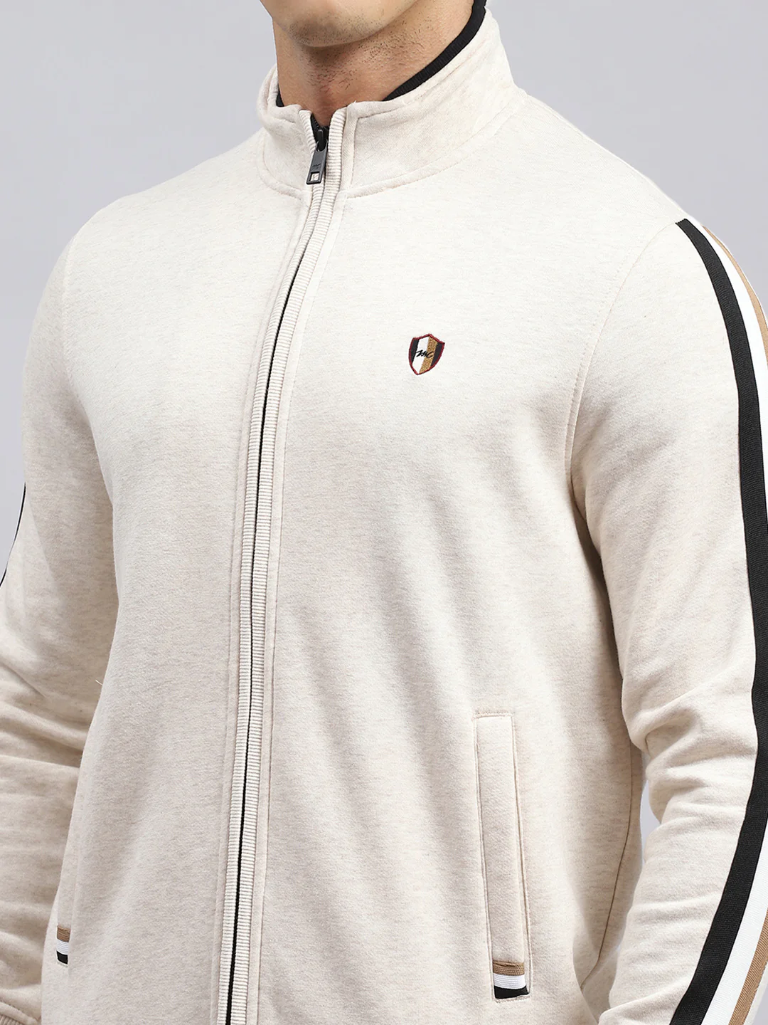 Men Beige Plain Tracksuit - Image 6