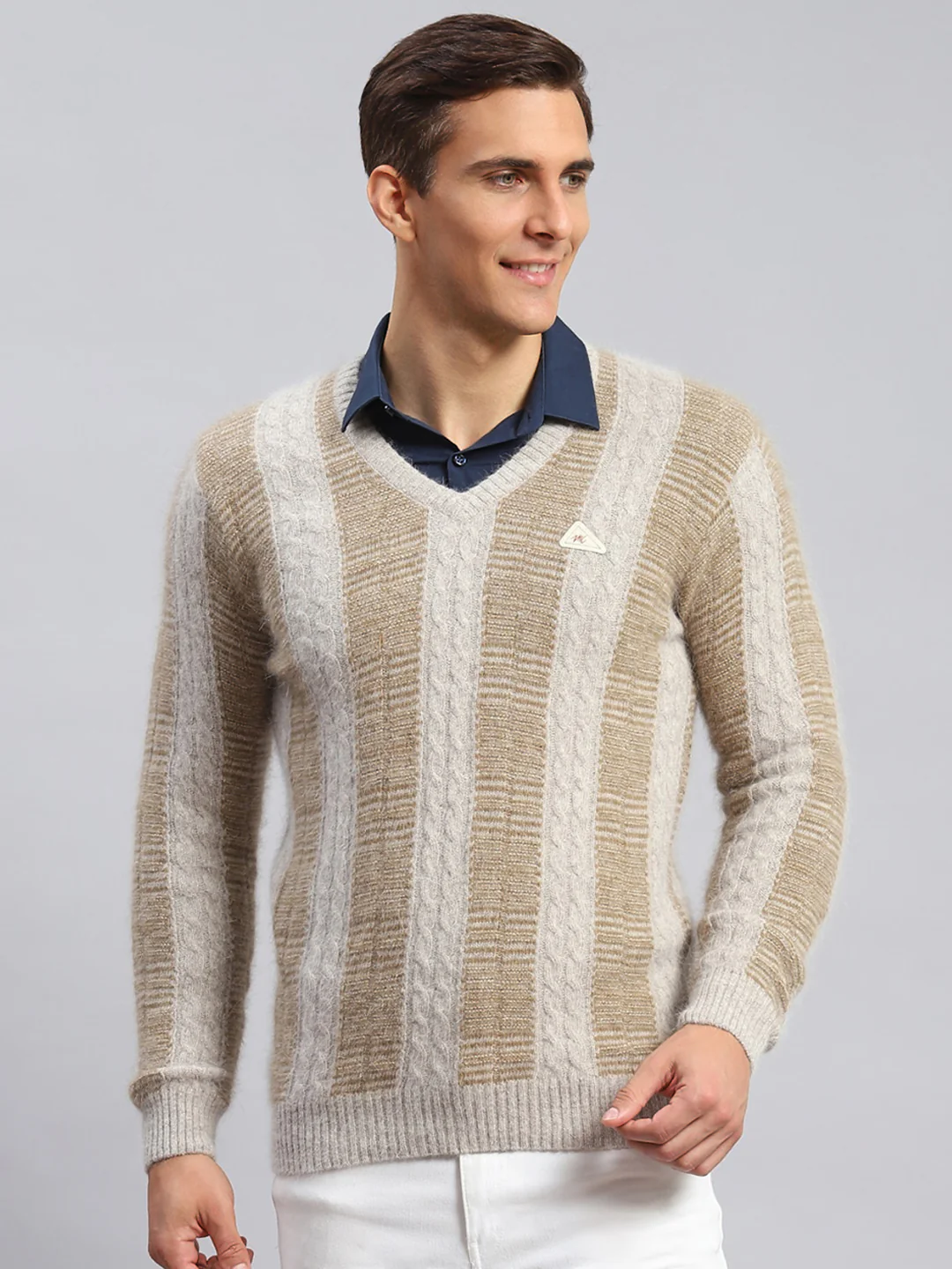 Men Beige Printed Angoora Pullover - Image 2