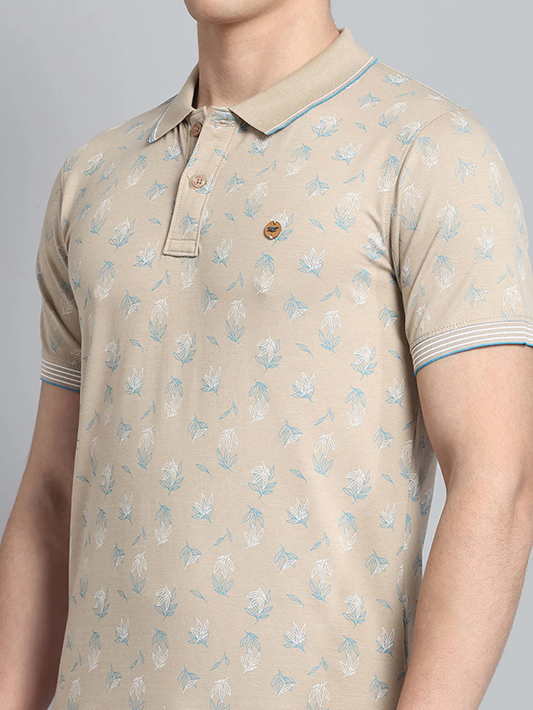 Men Beige Printed Collar Half Sleeve T-Shirt - Image 6