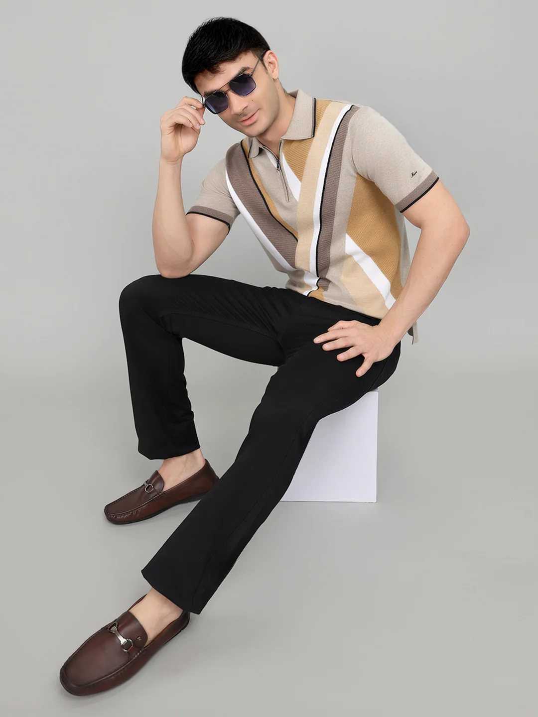 Men Beige Printed Collar Half Sleeve T-Shirt - Image 6