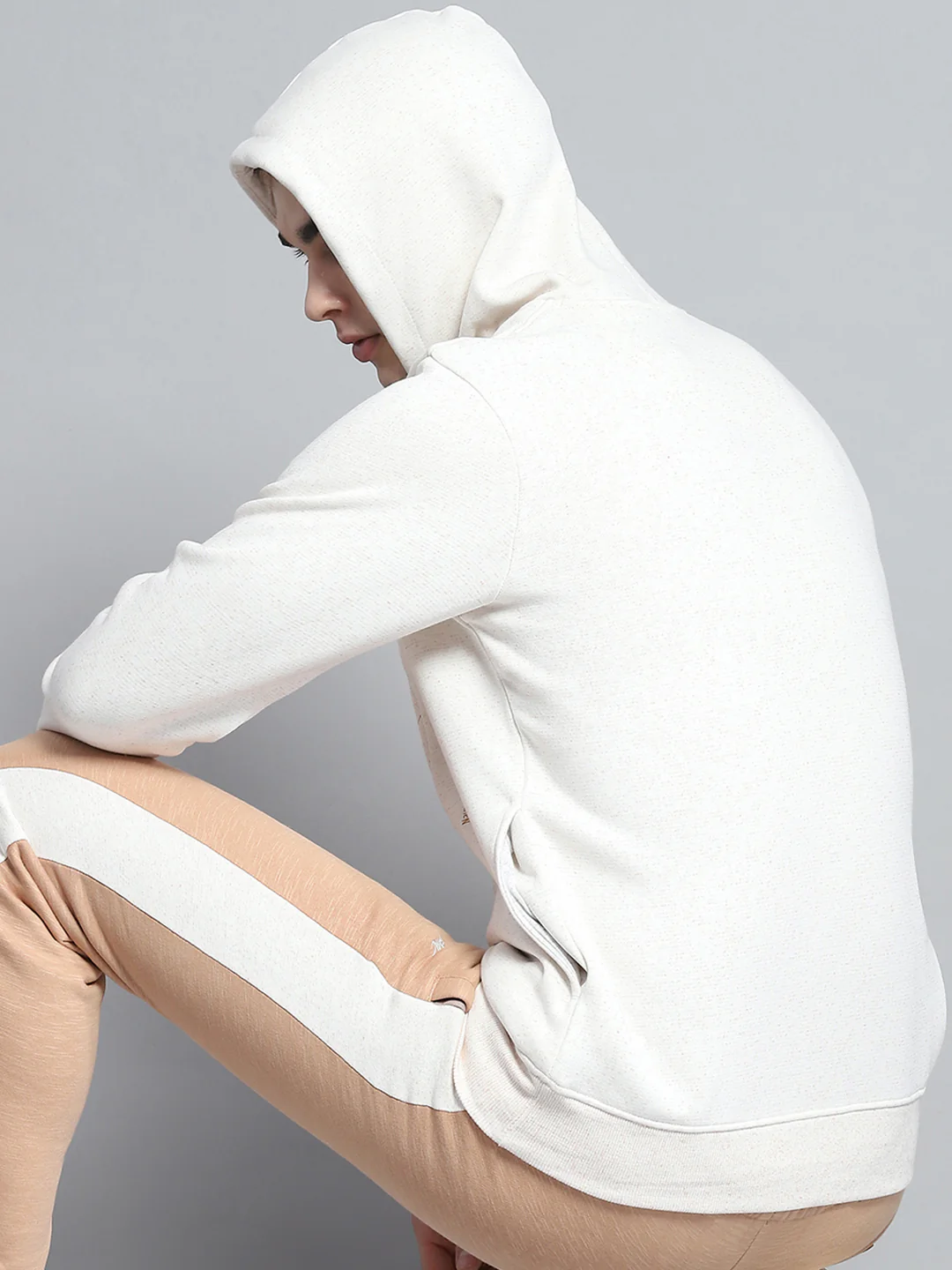 Men Beige Printed Hooded Full Sleeve Winter Tracksuit - Image 6