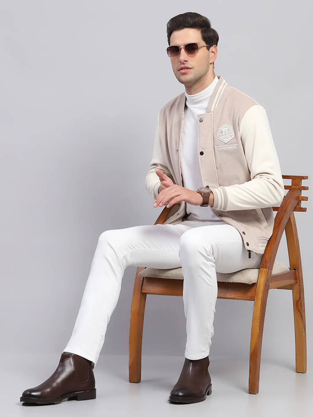 Rock.it Men Beige Printed Mock Neck Full Sleeve Sweatshirt - Image 2