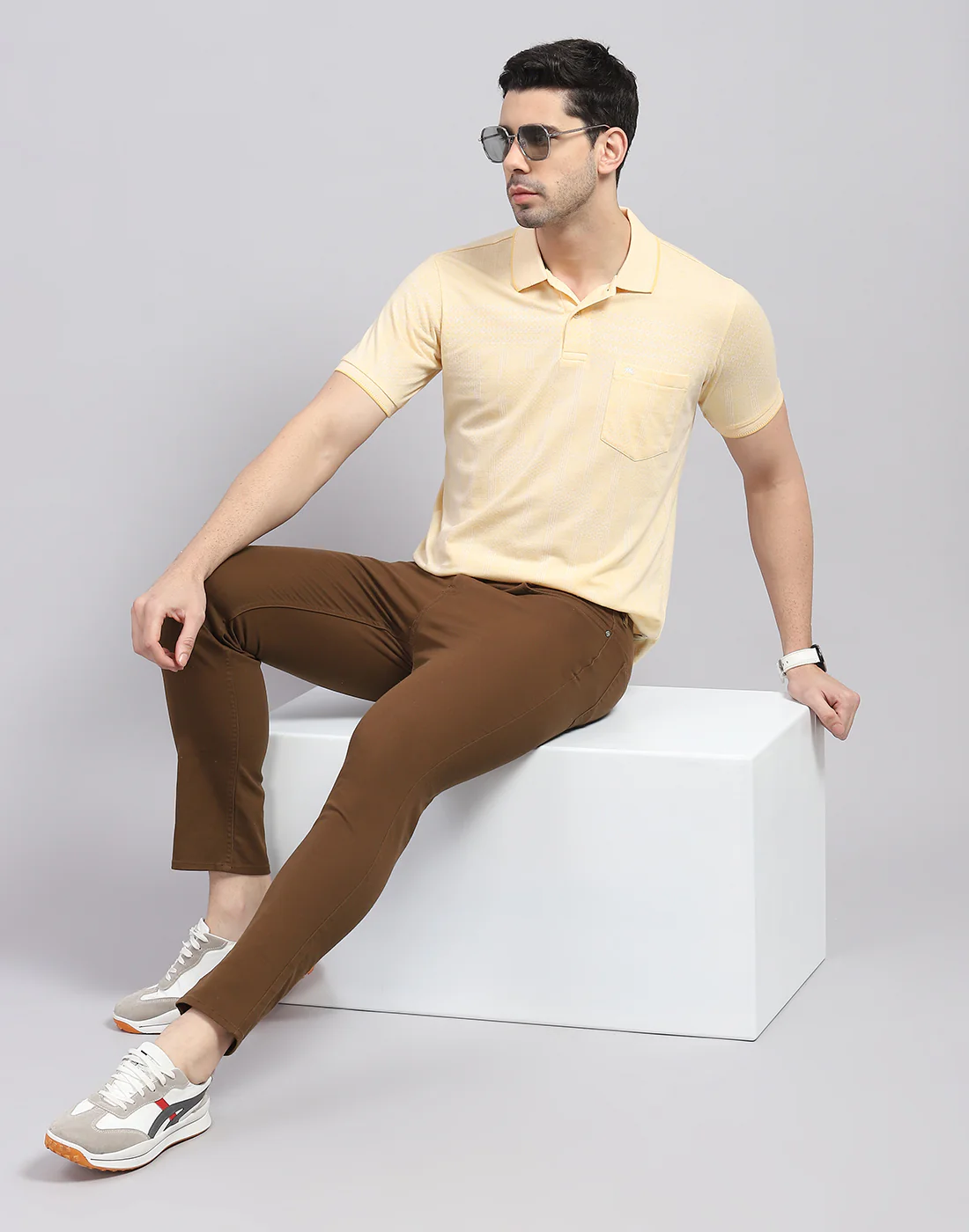 Men Beige Printed Polo Collar Half Sleeve T-Shirt - Image 2