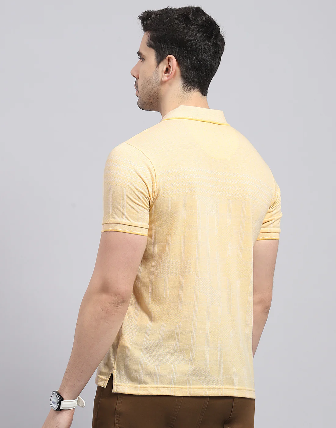 Men Beige Printed Polo Collar Half Sleeve T-Shirt - Image 5