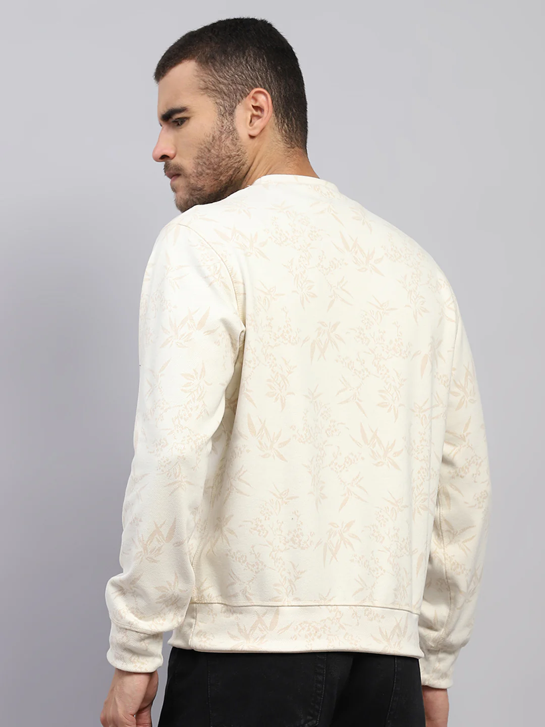 Men Beige Printed Round Neck Full Sleeve Reversible Sweatshirt - Image 5