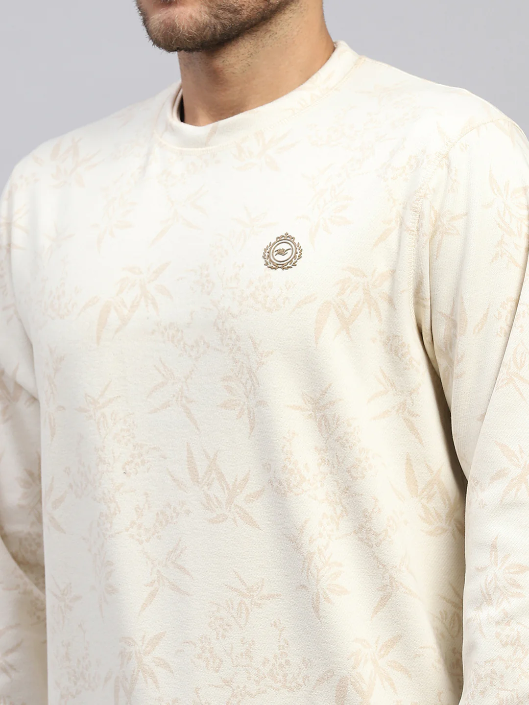 Men Beige Printed Round Neck Full Sleeve Reversible Sweatshirt - Image 9