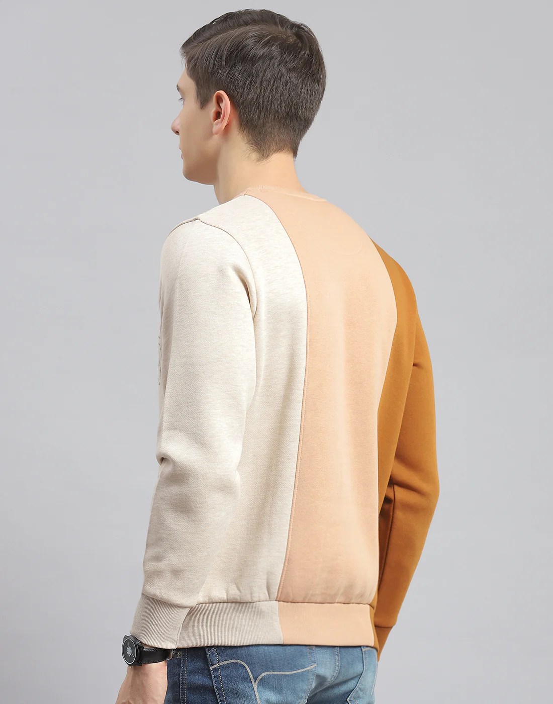 Men Beige Printed Round Neck Full Sleeve Sweatshirt - Image 5
