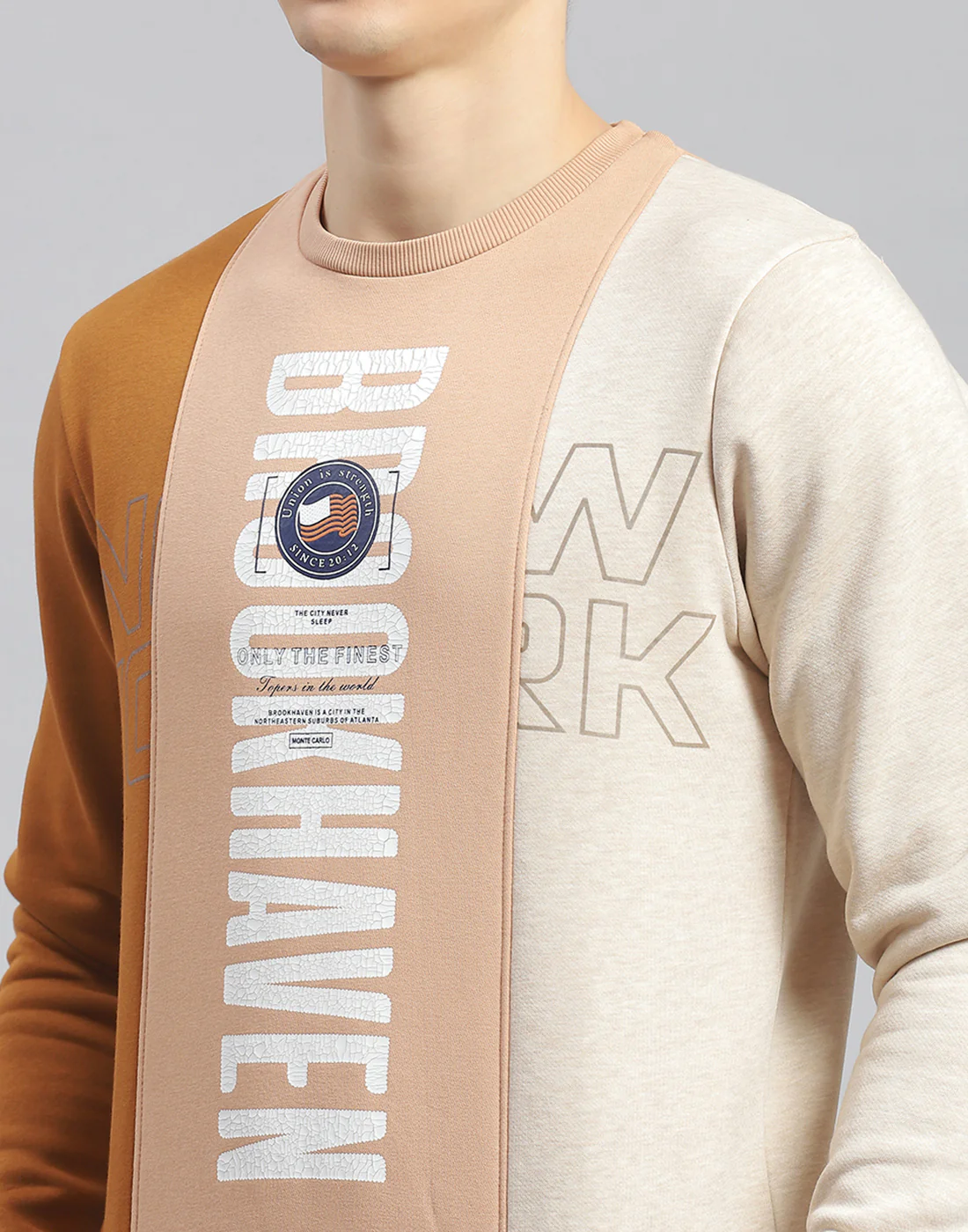 Men Beige Printed Round Neck Full Sleeve Sweatshirt - Image 6