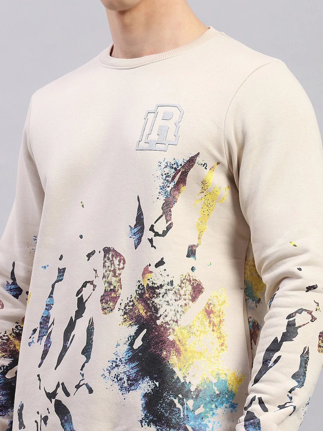 Rock.it Men Beige Printed Round Neck Full Sleeve Sweatshirt - Image 7