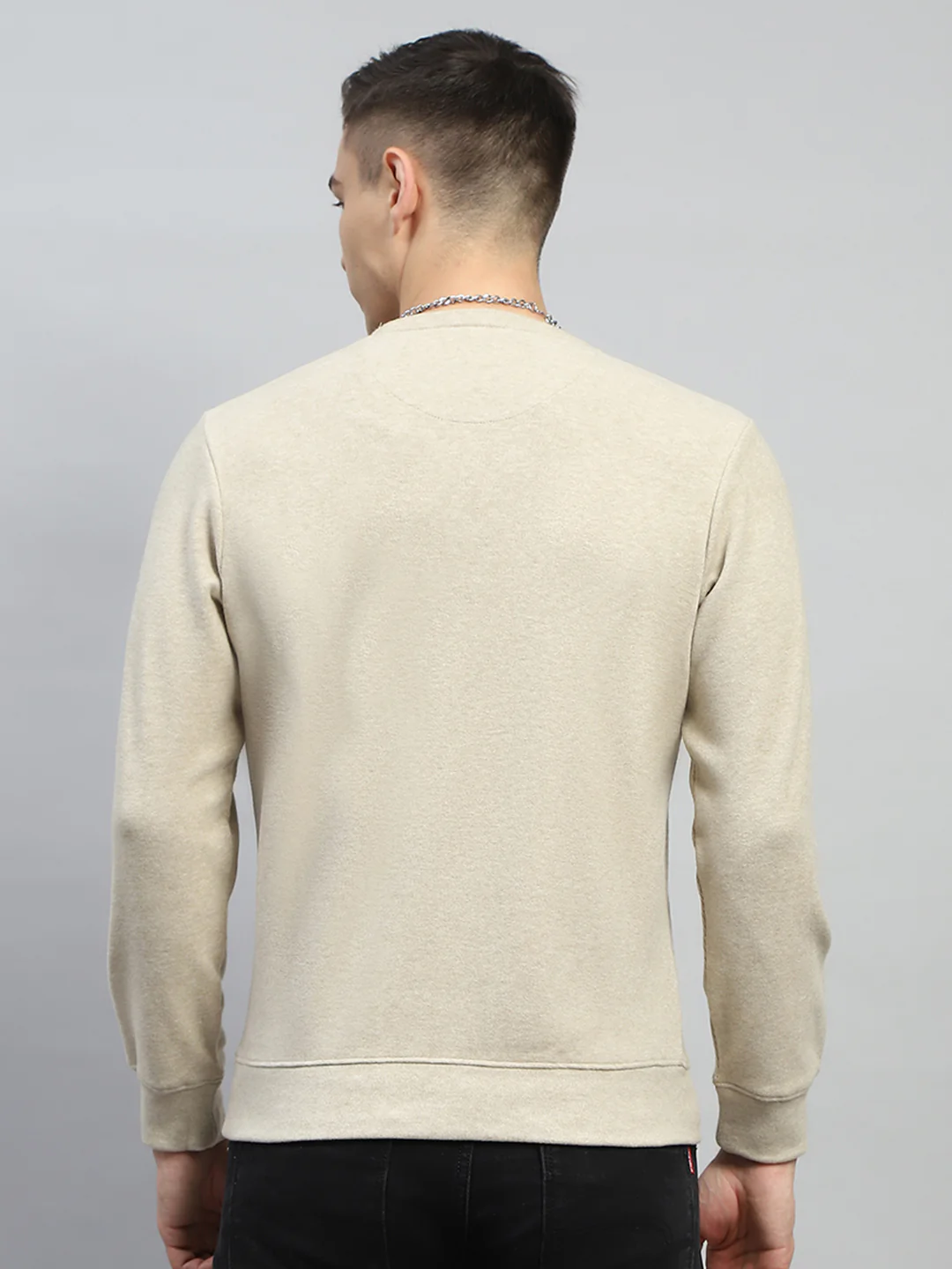 Men Beige Printed Round Neck Full Sleeve Sweatshirt - Image 5