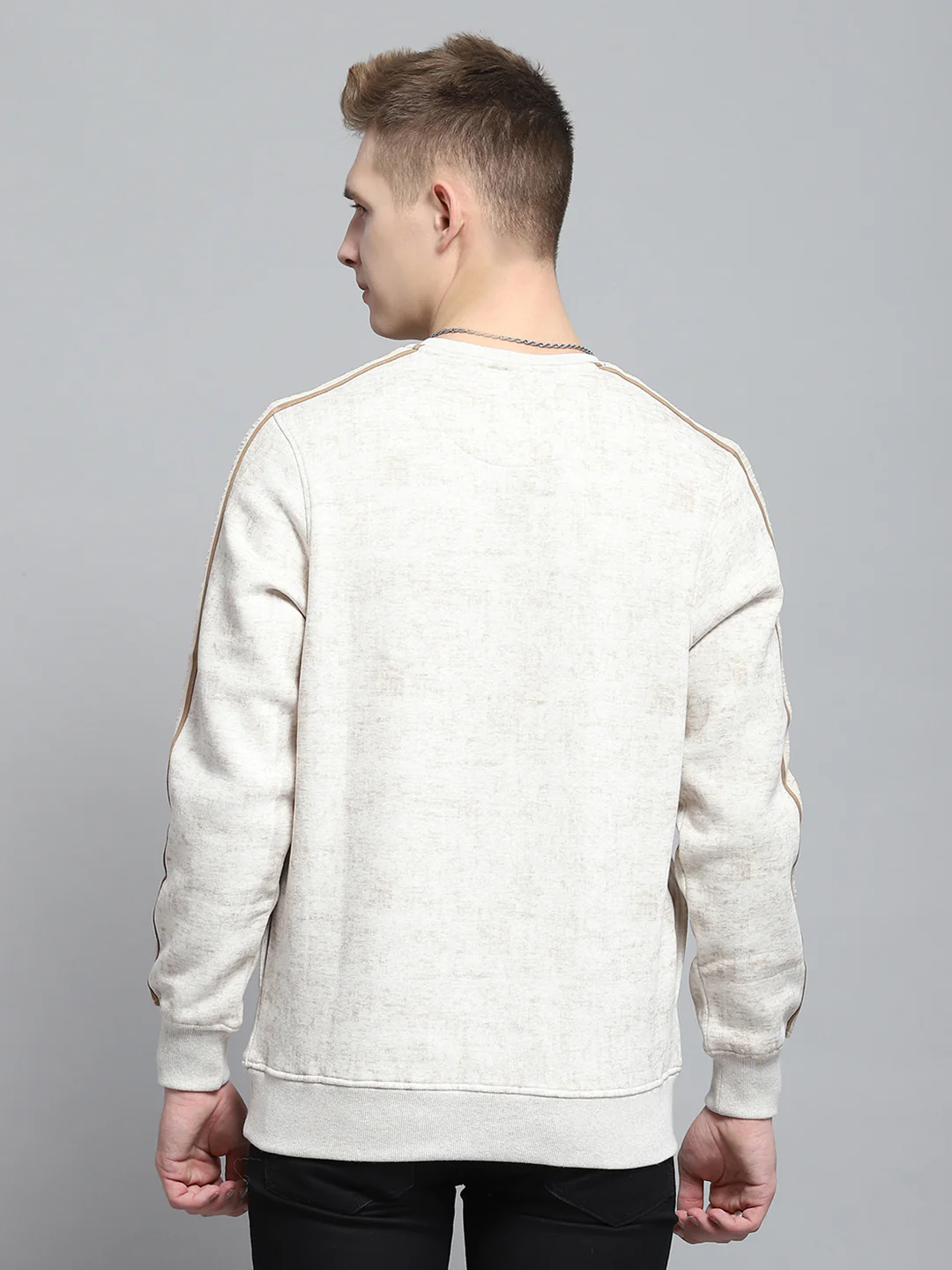 Men Beige Printed Round Neck Full Sleeve Sweatshirt - Image 5