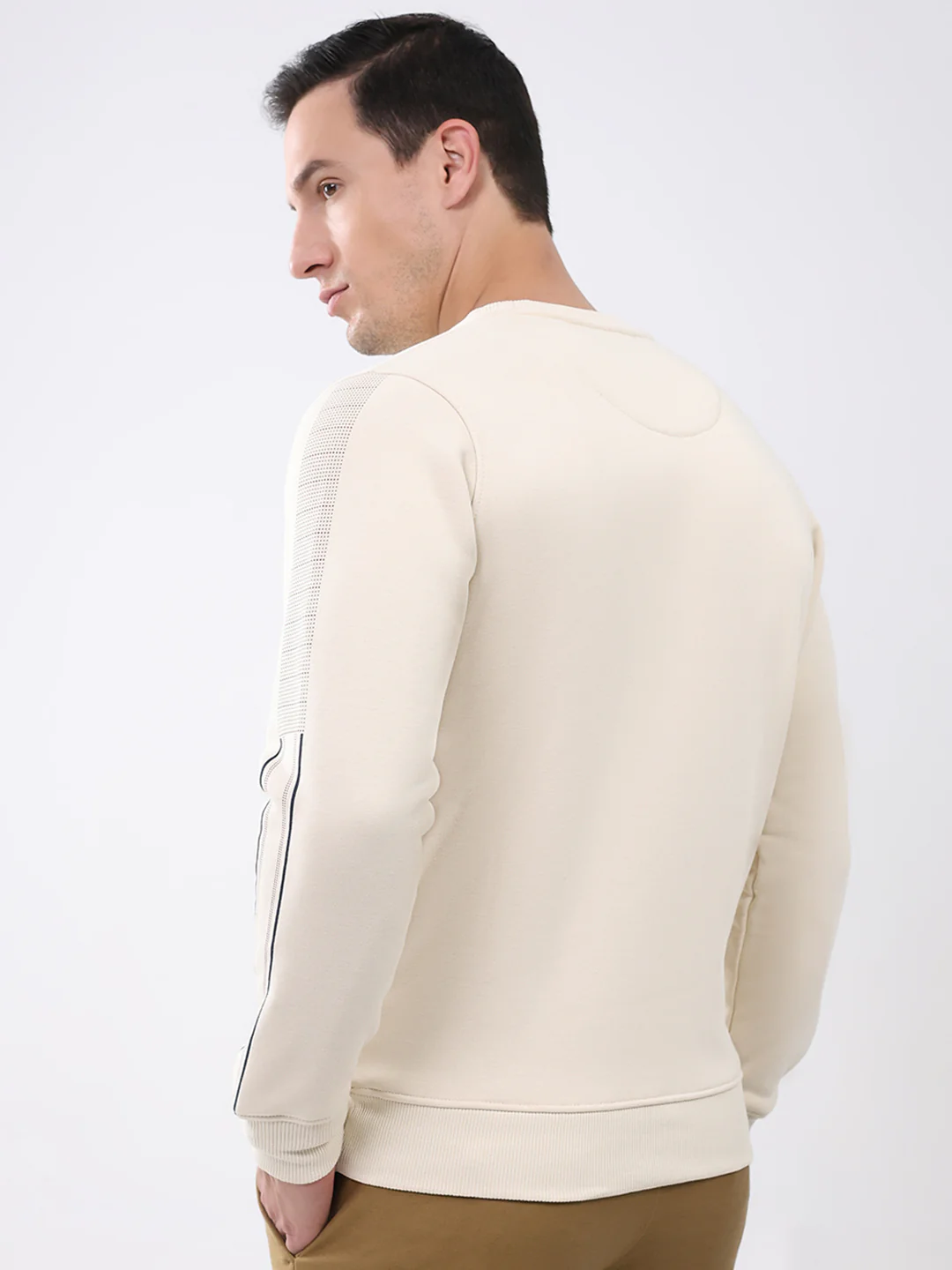 Men Beige Printed Round Neck Full Sleeve Sweatshirt - Image 5