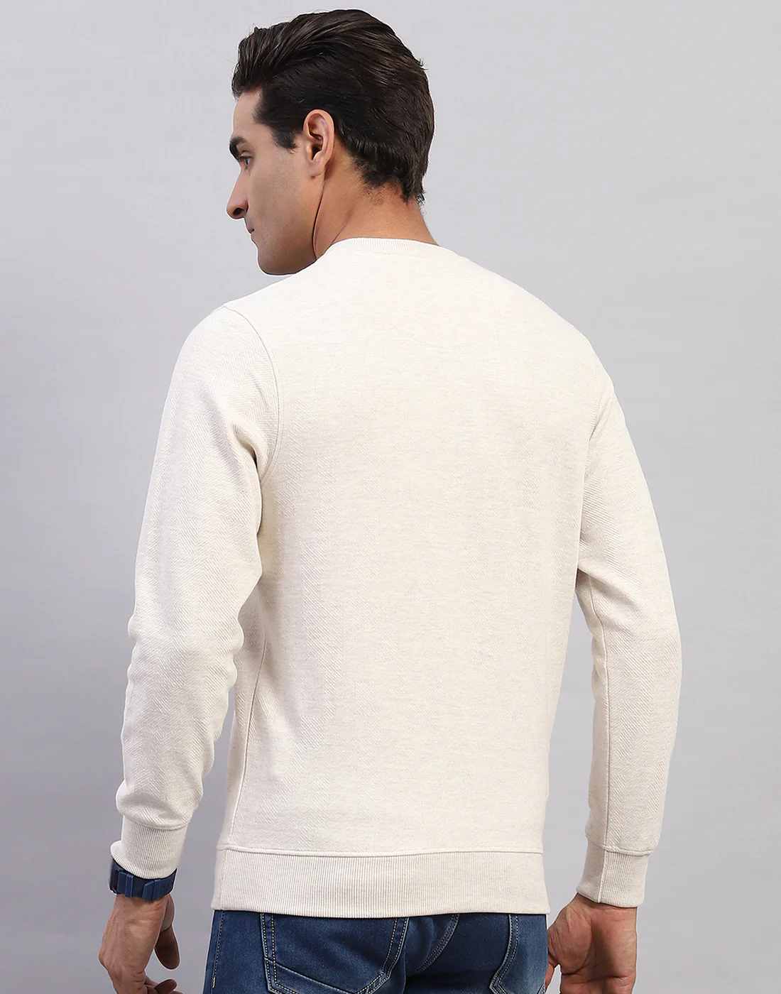 Men Beige Printed Round Neck Full Sleeve Winter T-Shirt - Image 5
