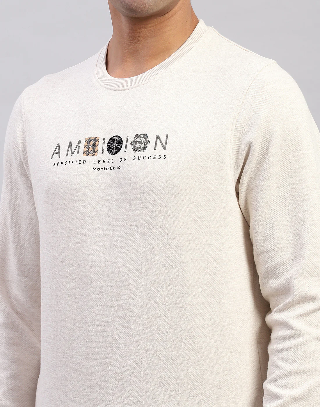 Men Beige Printed Round Neck Full Sleeve Winter T-Shirt - Image 6