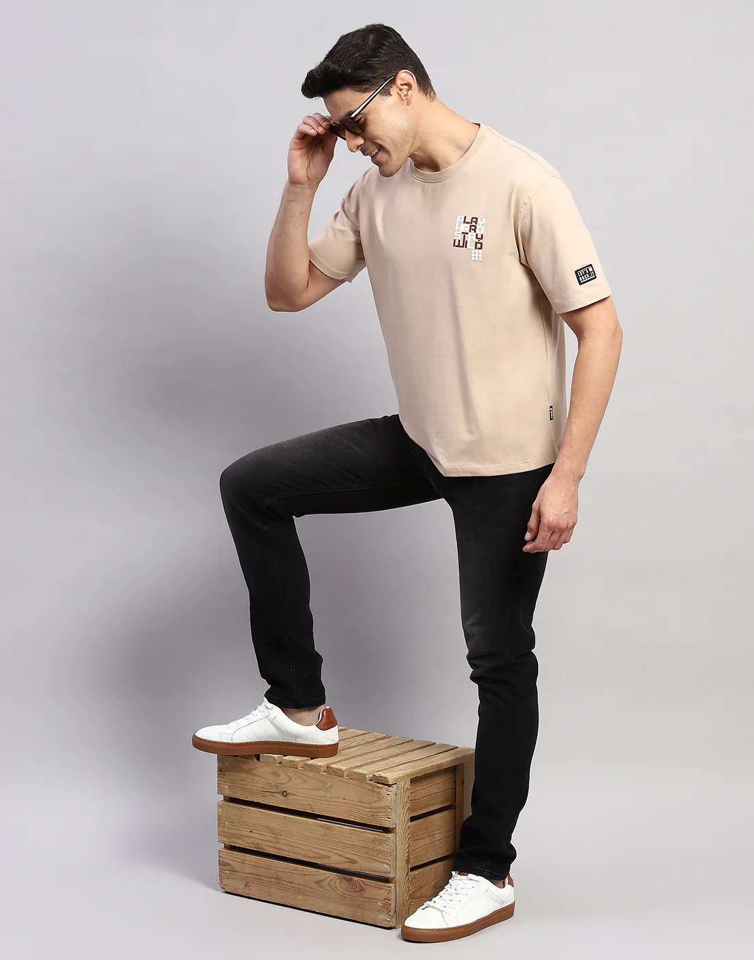 Rock.it Men Beige Printed Round Neck Half Sleeve T-Shirt - Image 3
