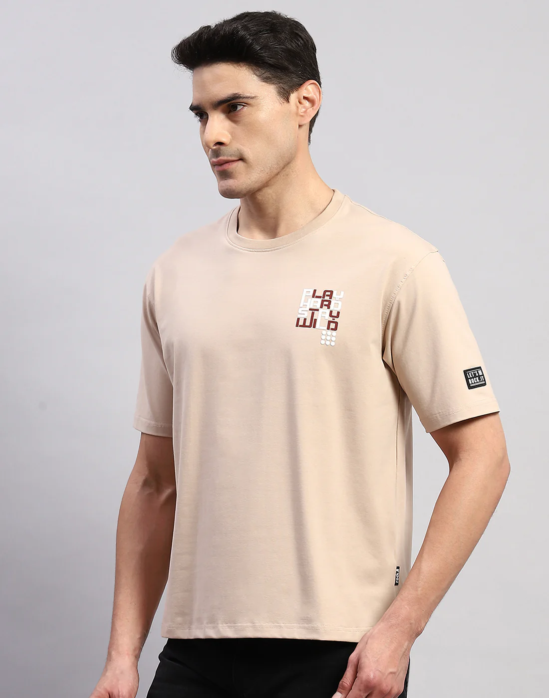 Rock.it Men Beige Printed Round Neck Half Sleeve T-Shirt - Image 5