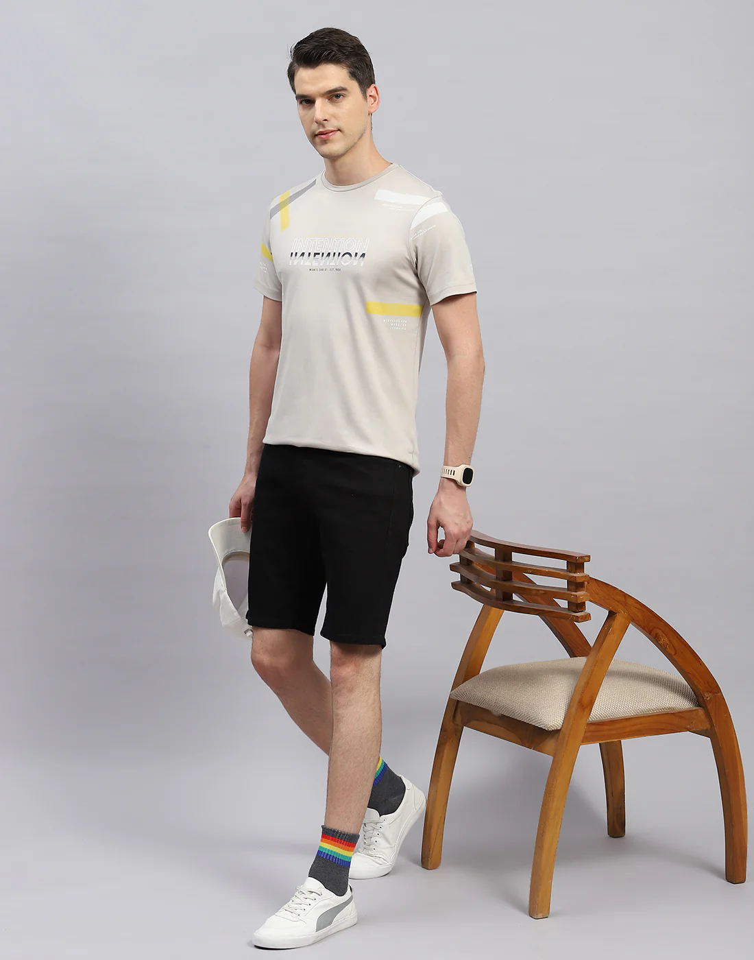 Men Beige Printed Round Neck Half Sleeve T-Shirt - Image 2