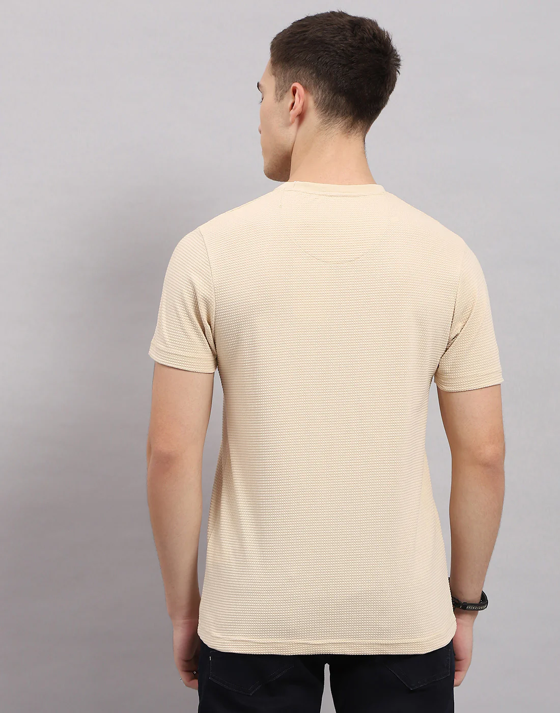 Men Beige Printed Round Neck Half Sleeve T-Shirt - Image 5