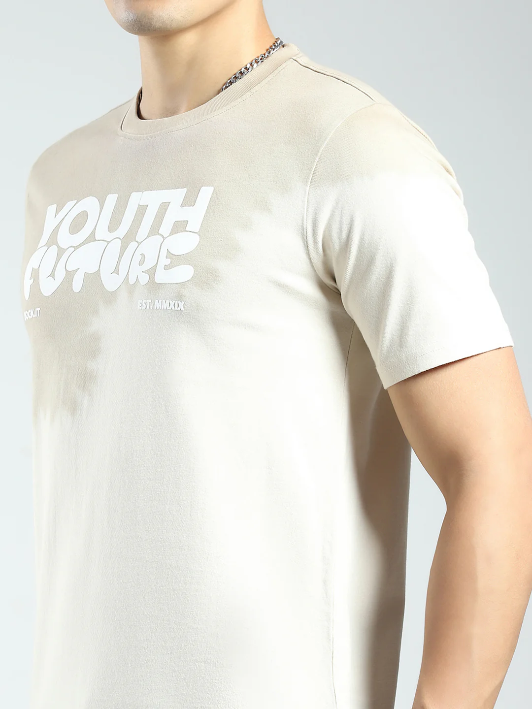Rock.it Men Beige Printed Round Neck Half Sleeve T-Shirt - Image 6