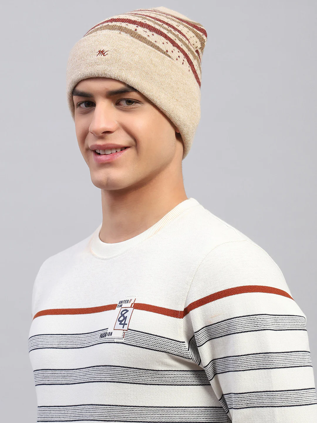 Men Beige Self Design Cap - Image 2