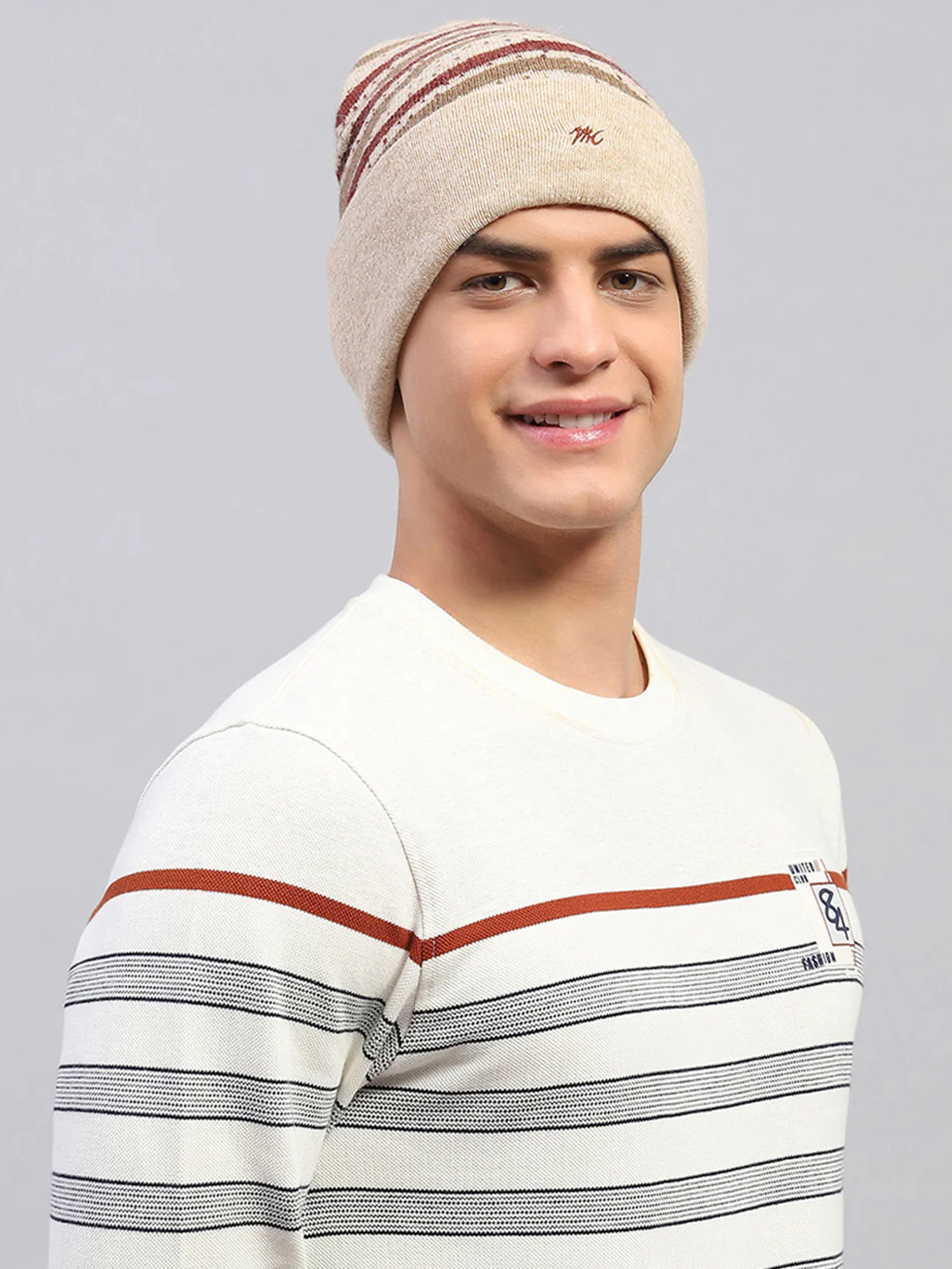 Men Beige Self Design Cap - Image 3