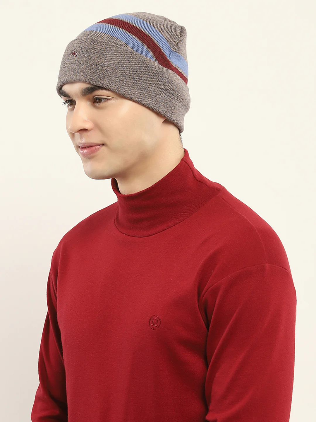 Men Beige Self Design Cap - Image 3