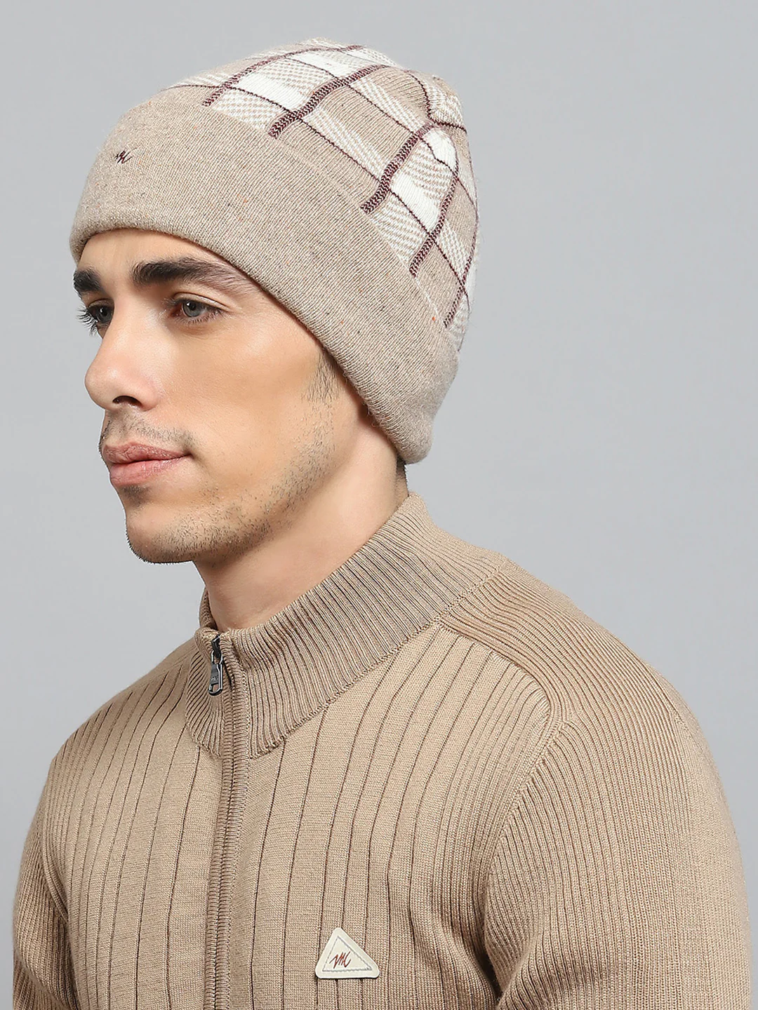 Men Beige Self Design Cap - Image 3