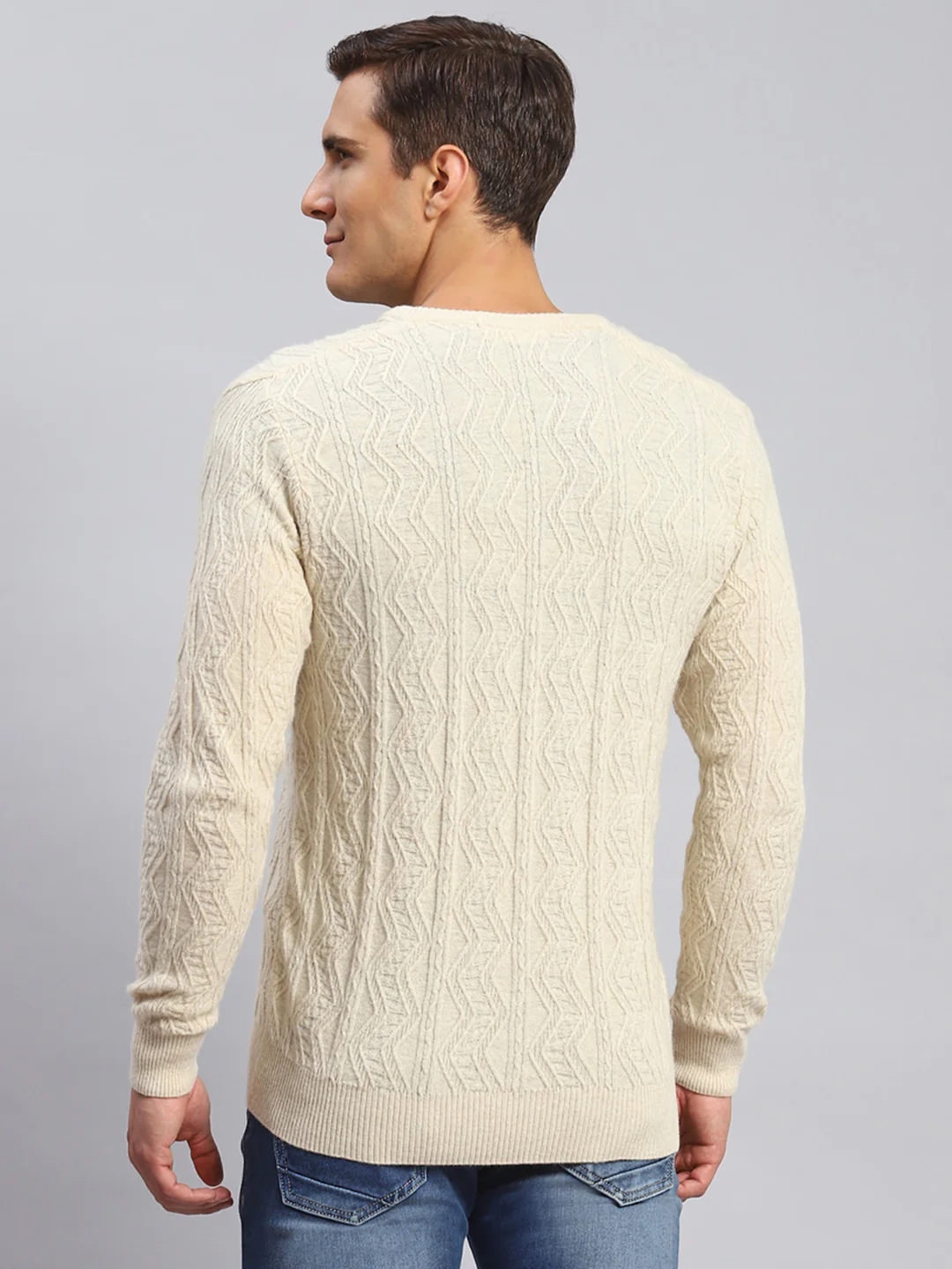 Men Beige Self Design Lamb wool Pullover - Image 5