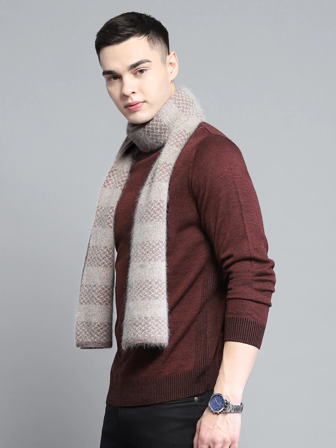 Men Beige Self Design Muffler - Image 3